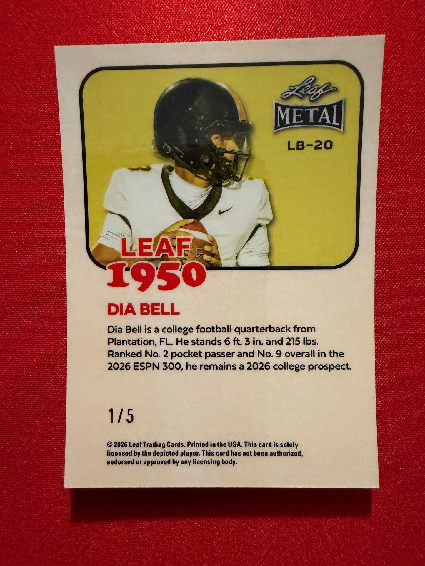 2026 Leaf Metal Football Dia Bell 1950 Blue Crystal 1/5