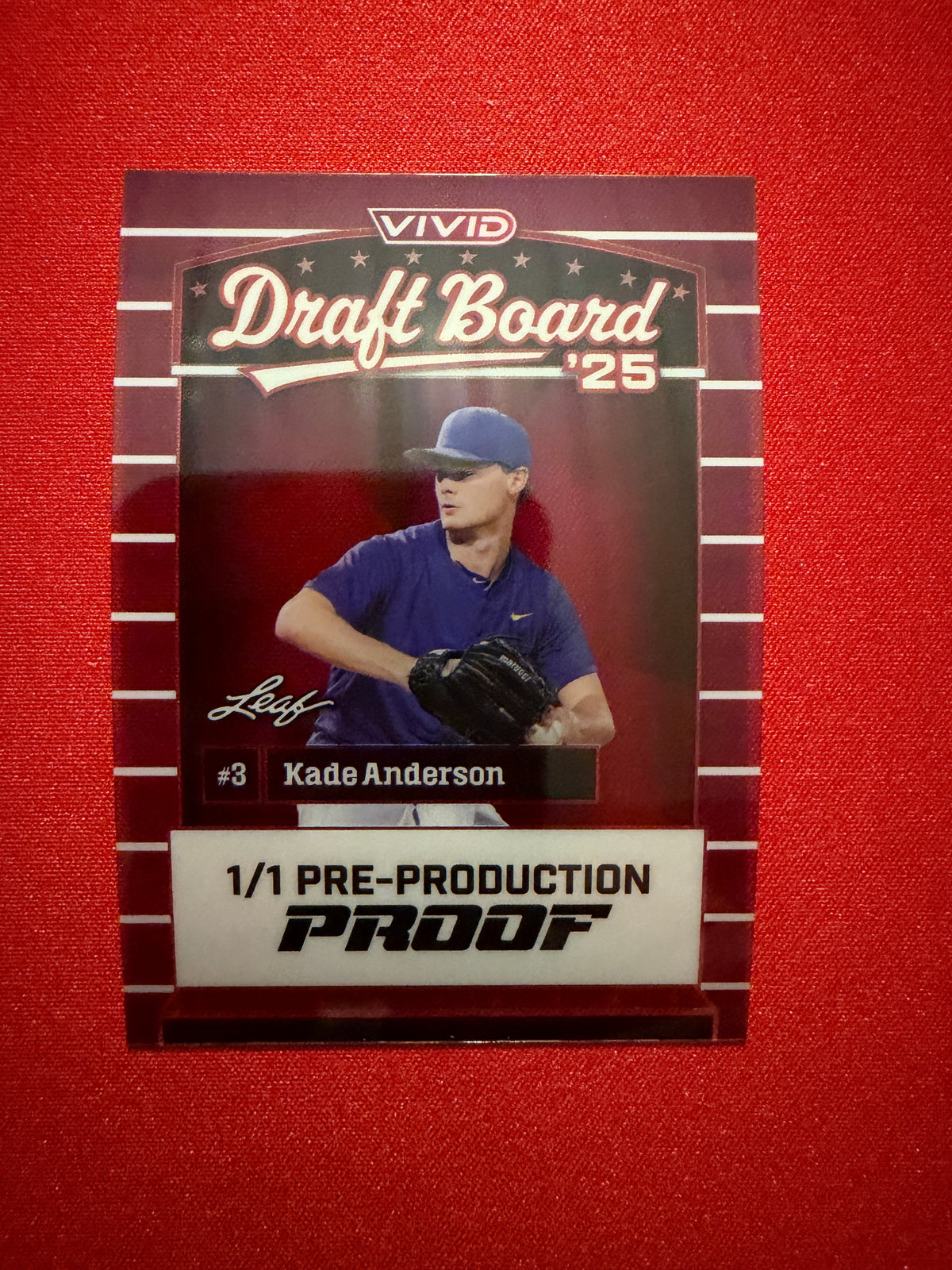 2026 Leaf Vivid Baseball Kade Anderson Draft Board ‘25 Clear Auto 1/1 Proof