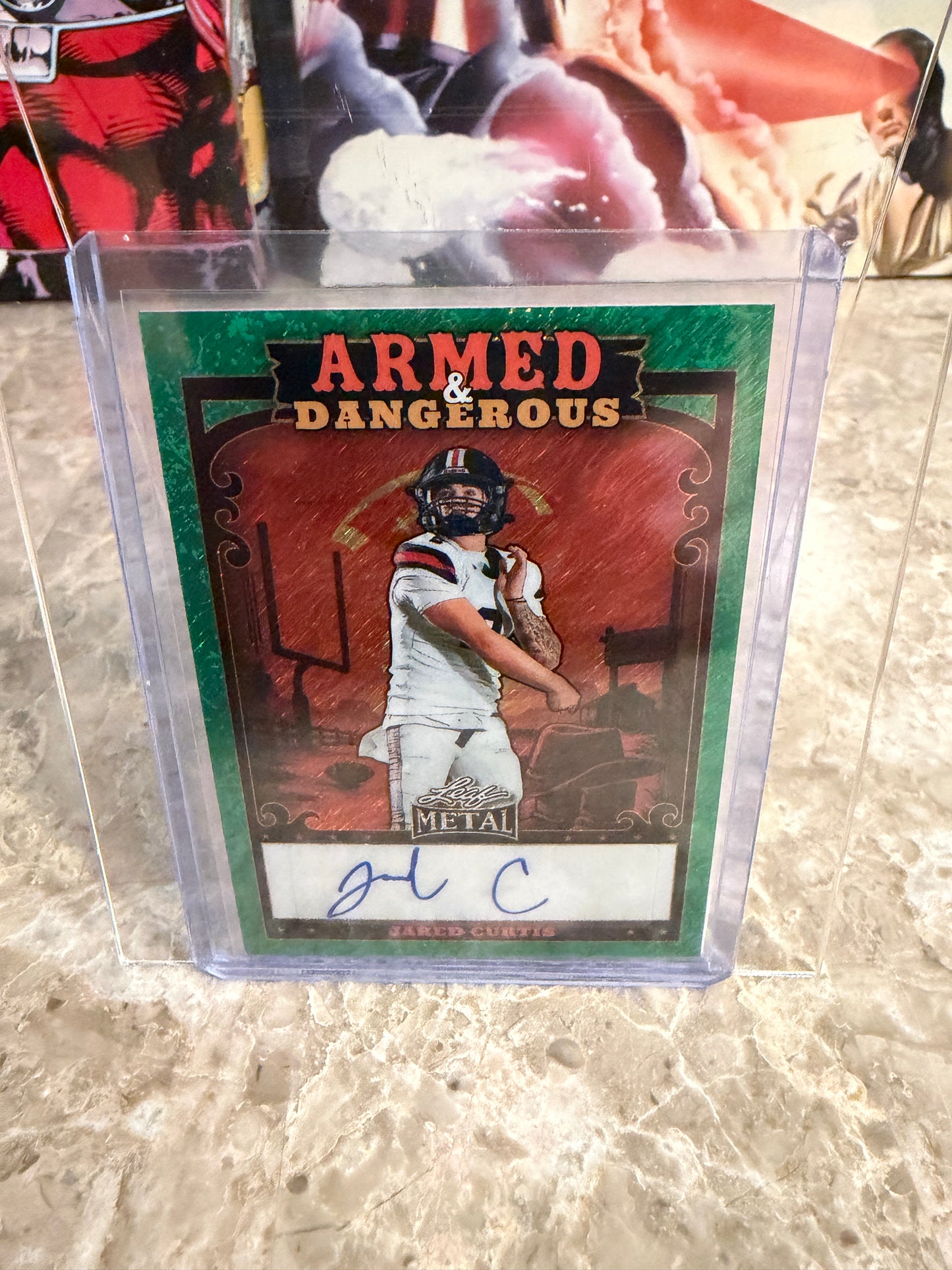 2026 Leaf Metal Football Armed & Dangerous Jared Curtis Auto Green Shimmer 1/3