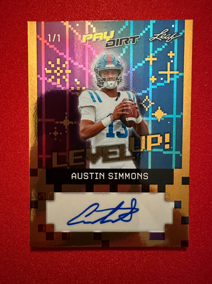 Austin Simmons 2026 Leaf Paydirt Football Level Up Autograph Gold 1/1