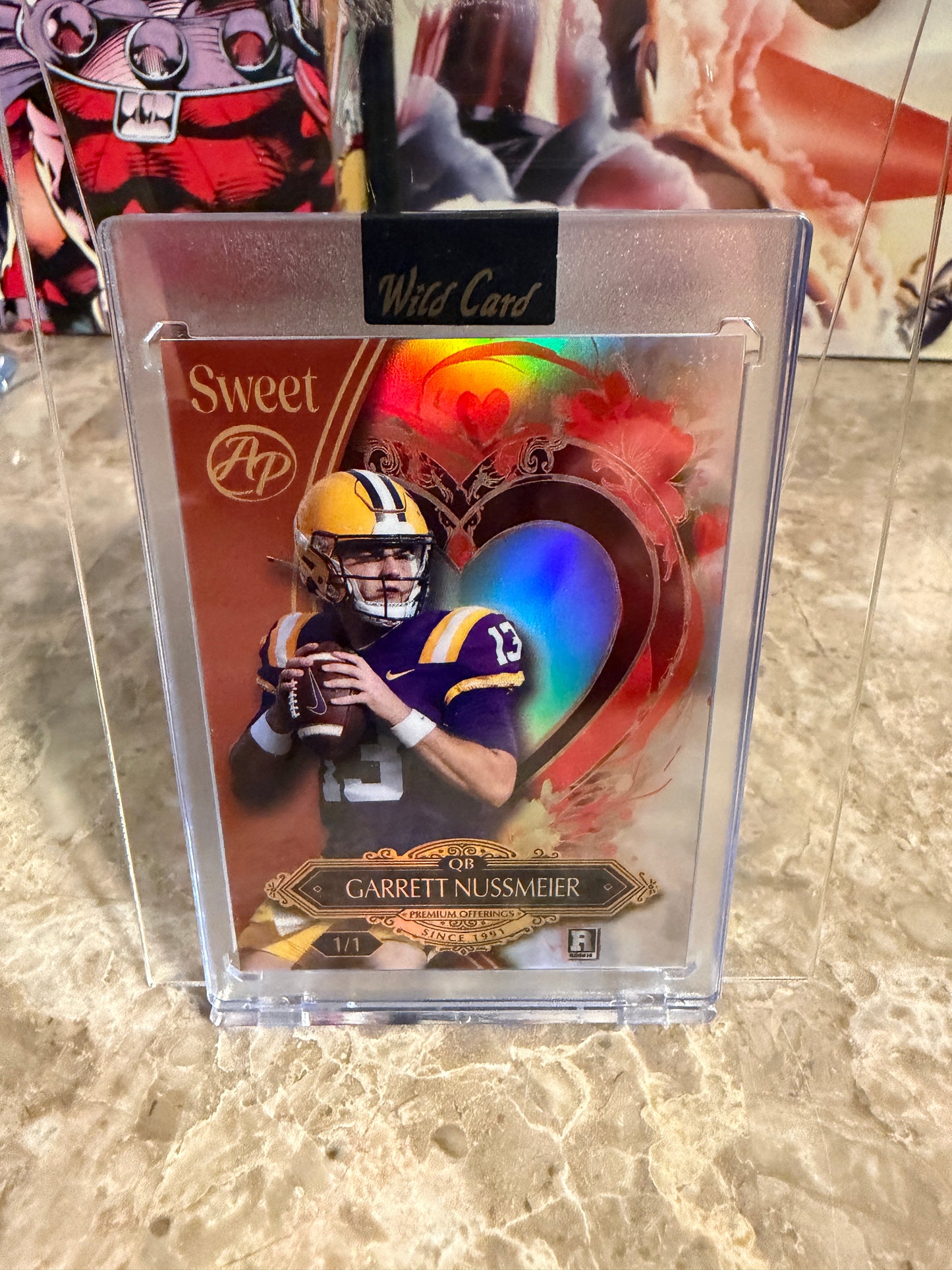 Garrett Nussmeier 2026 Wild Card Wild Art 1/1 Gold Vinyl Auto 2-Card Lot
