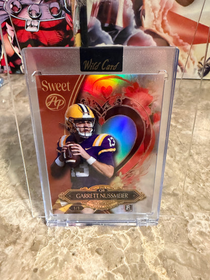 Garrett Nussmeier 2026 Wild Card Wild Art 1/1 Gold Vinyl Auto 2-Card Lot