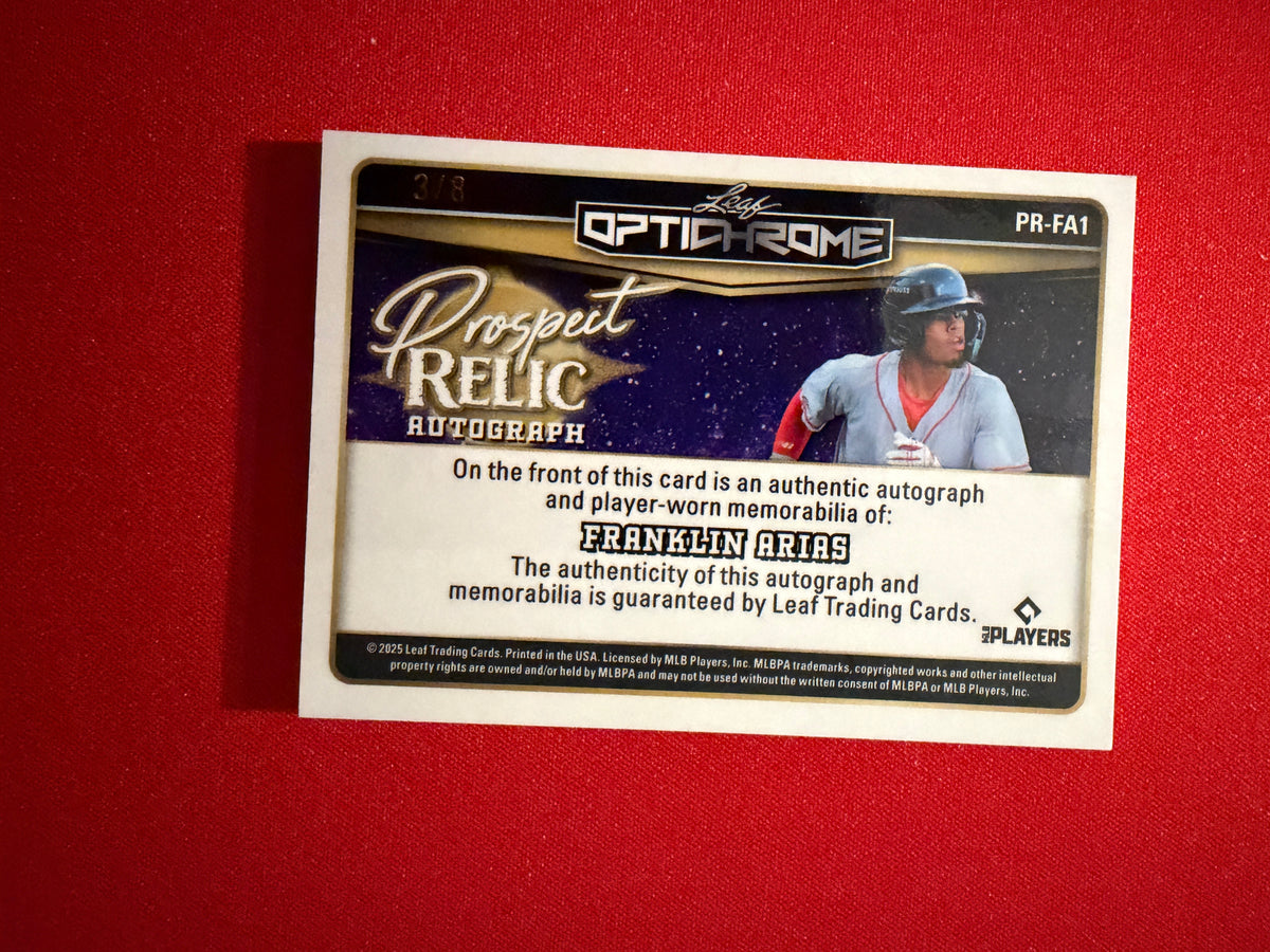 Franklin Arias 2025 Leaf Optichrome Baseball Prospect Relic Auto Pink /8