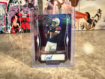 Cam Coleman 2026 Leaf Trinity Football Metal On-Card Auto Purple Shimmer 1/2
