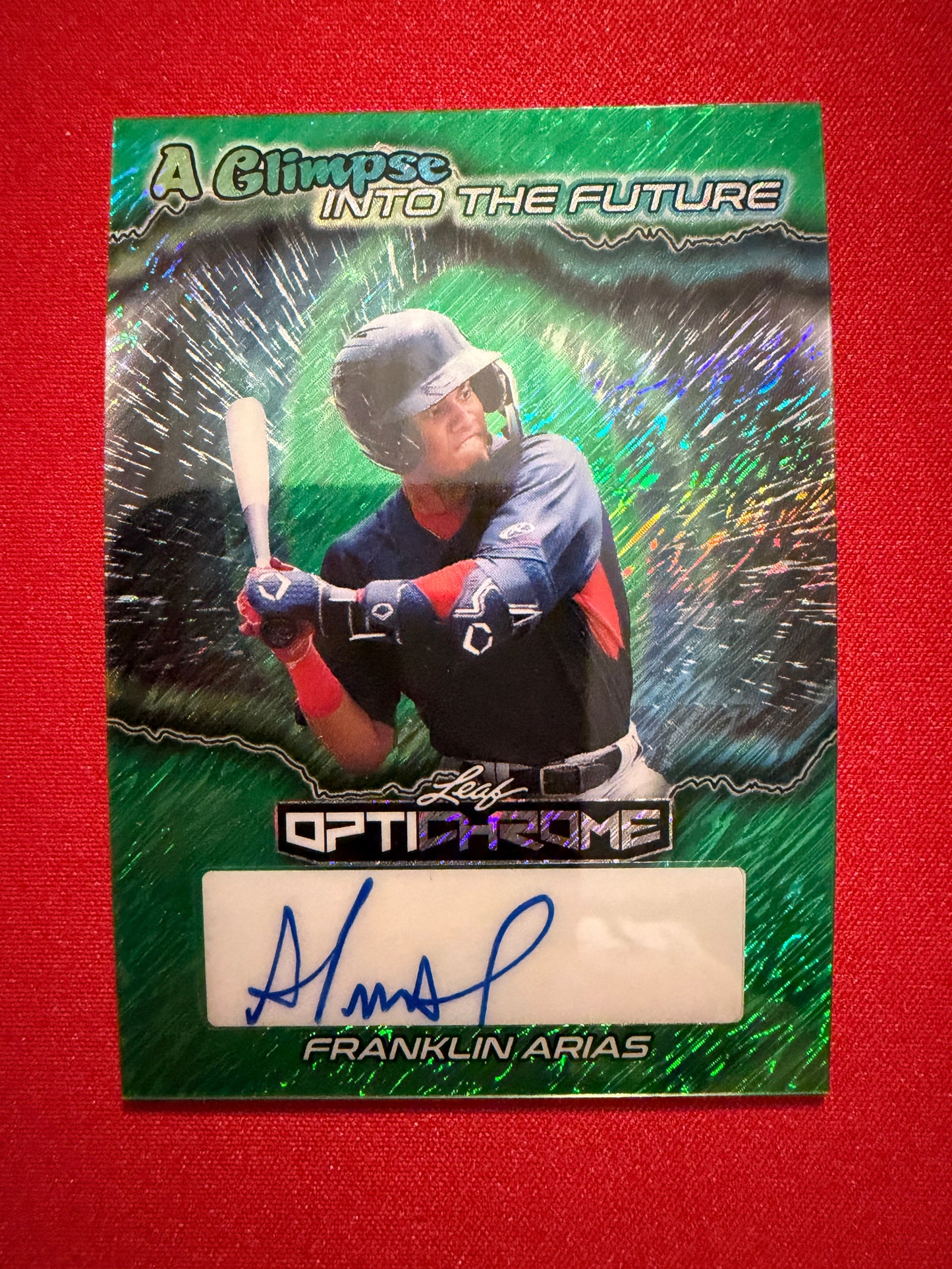 Franklin Arias 2025 Leaf Optichrome Baseball Glimpse Into Future Auto Green Shimmer 6/6