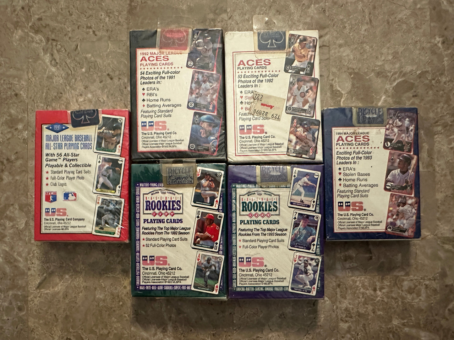 Baseball Aces/Baseball Rookies Playing Cards (Bicycle 1991-94) - 6 Packs Sealed