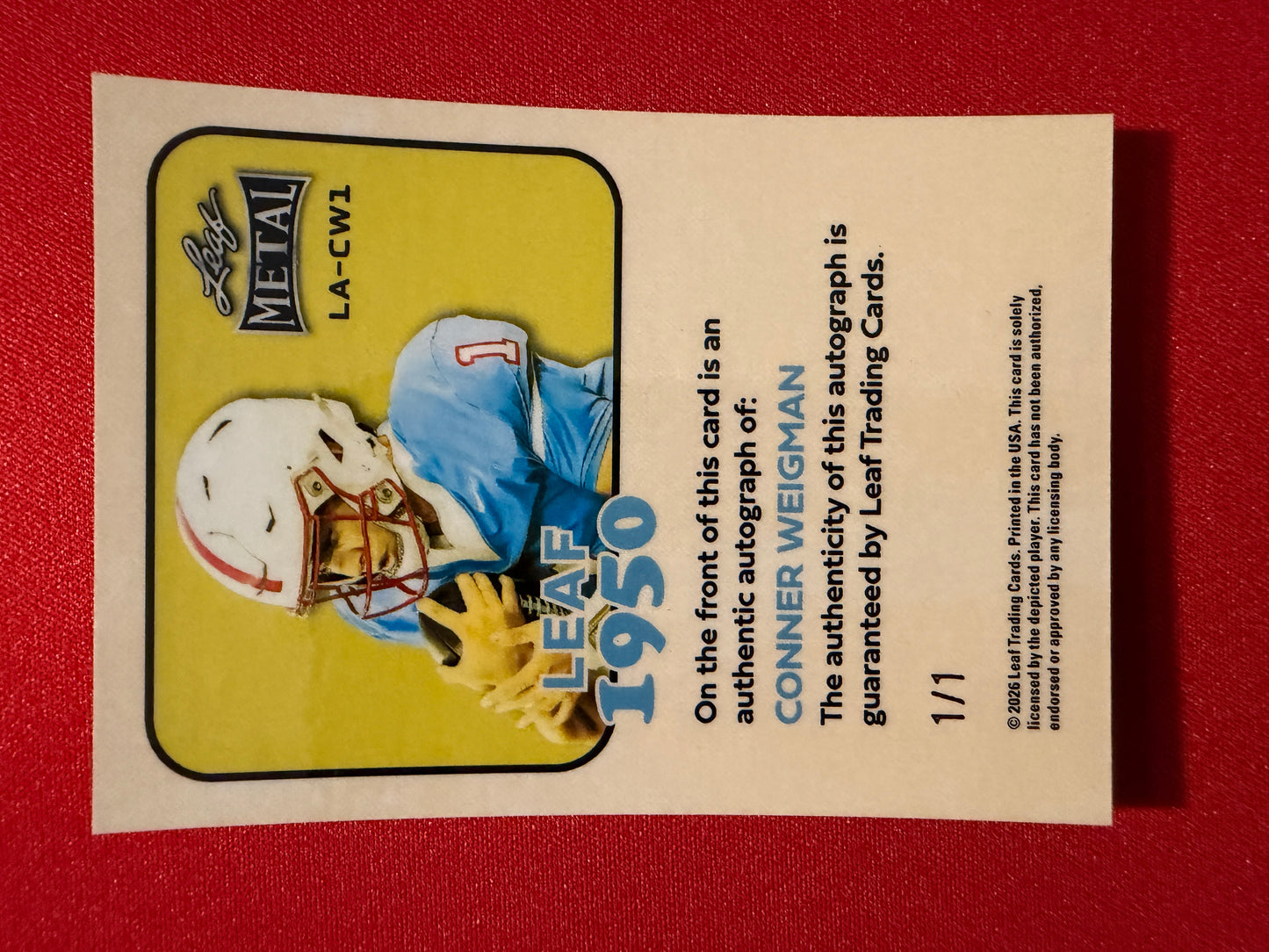 2026 Leaf Metal Football Conner Weigman 1950 AUTO Silver Crystal 1/1