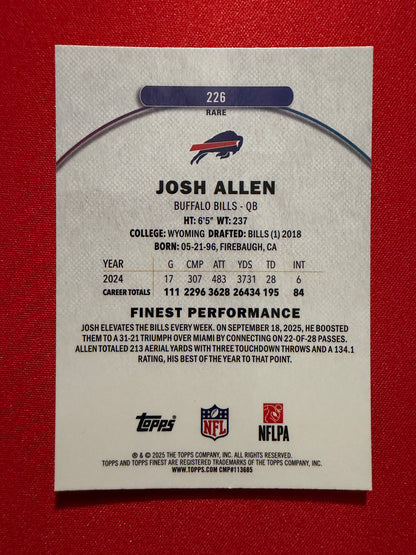 2025 Topps Finest Football Josh Allen Rare Blue /99 #226