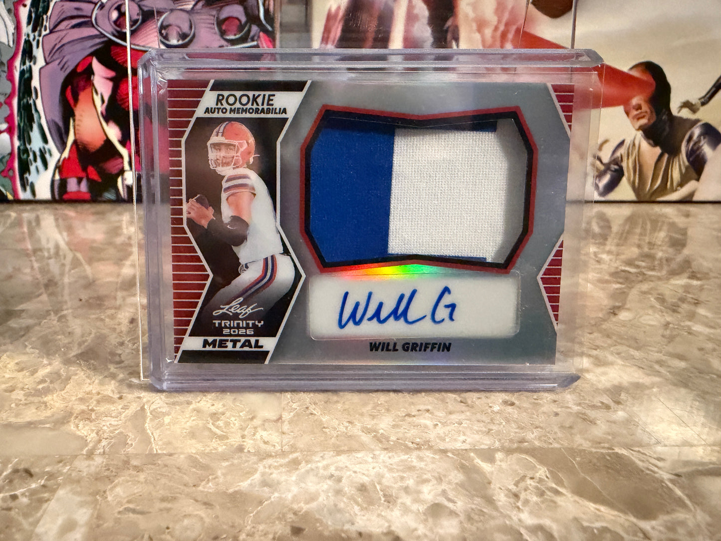 Will Griffin 2026 Leaf Trinity Football Rookie Auto Memo Metal Auto Number Patch Red 1/2