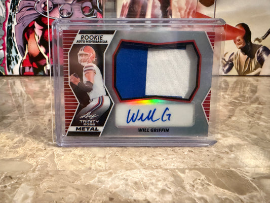 Will Griffin 2026 Leaf Trinity Rookie Auto Memo Metal Auto Number Patch Red 1/2