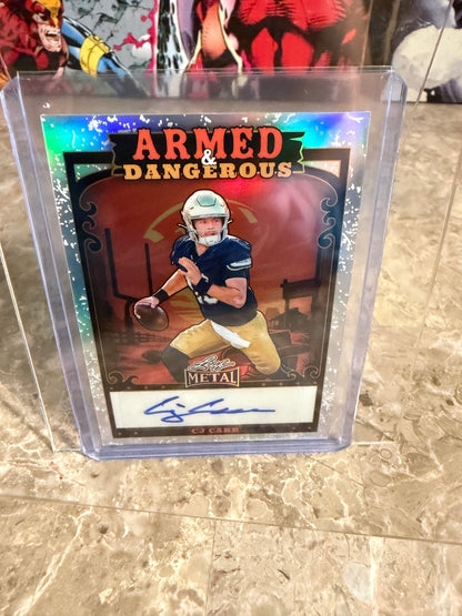 2026 Leaf Metal Football CJ Carr Armed & Dangerous Auto Silver Western