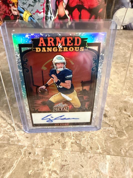 2026 Leaf Metal Football CJ Carr Armed & Dangerous Auto Silver Western