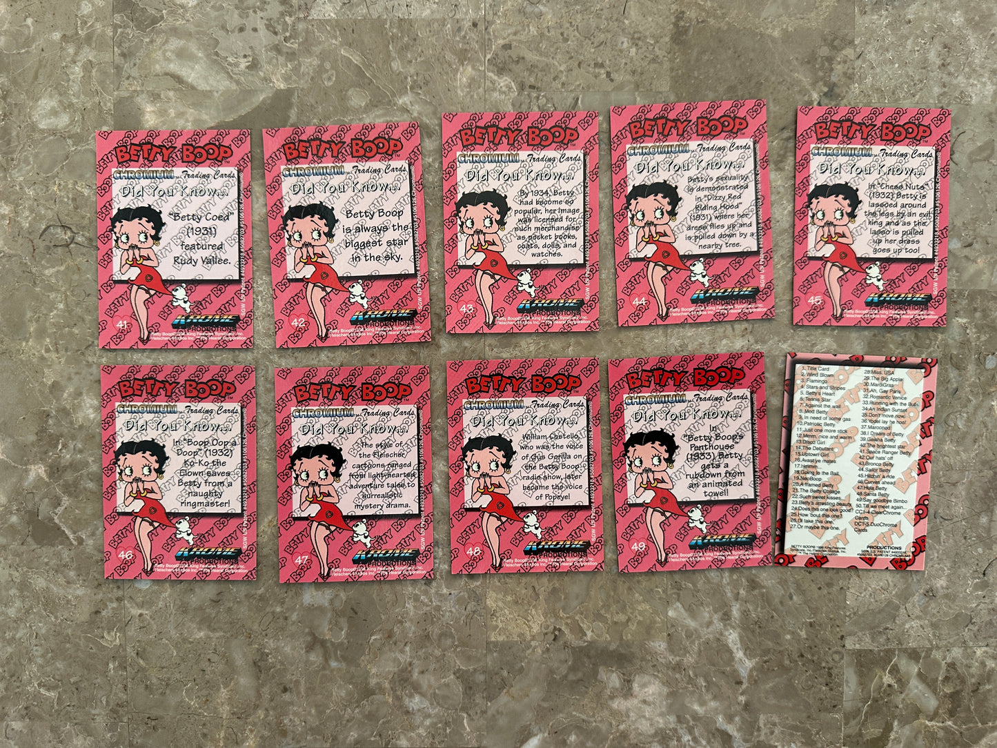 Betty Boop Pinups Complete Card Set + Nostalgia Chrome 1-5/Clear Chrome 1,4