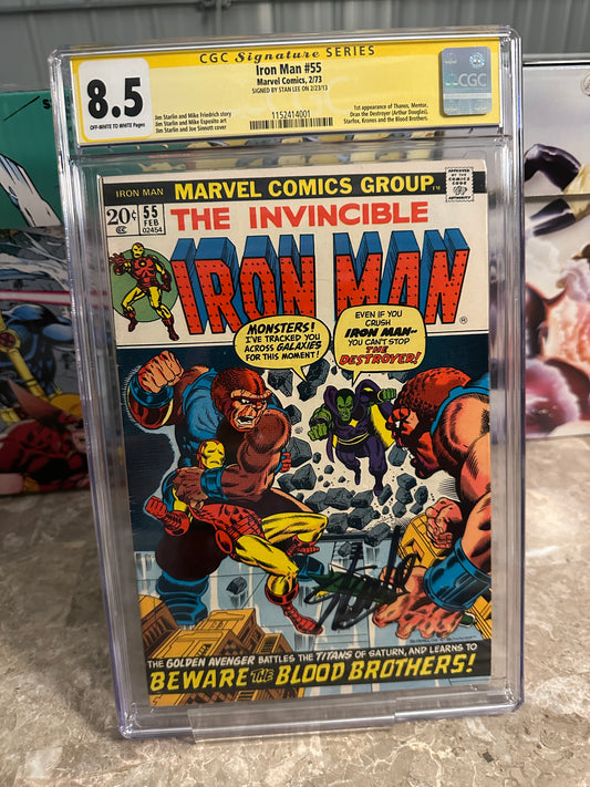 Iron Man #55 CGC 8.5 SS Stan Lee (1973 Marvel) - 1st Thanos & Drax
