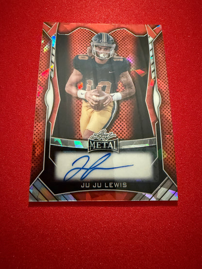 Juju Lewis 2026 Leaf Trinity Football Metal Auto Orange Crystal /40
