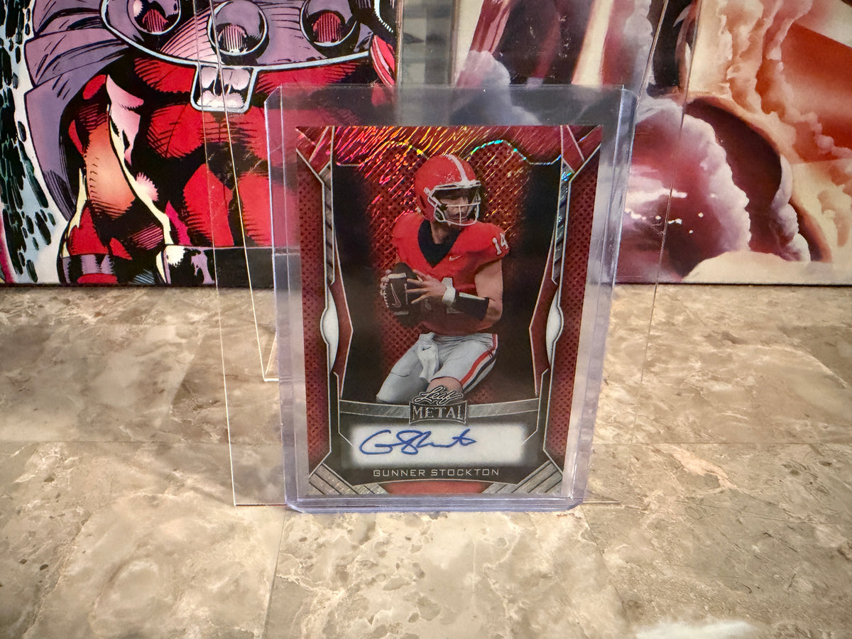 Gunner Stockton 2026 Leaf Trinity Football Metal Auto Orange Shimmer /40