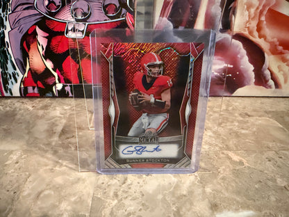 Gunner Stockton 2026 Leaf Trinity Football Metal Auto Orange Shimmer /40