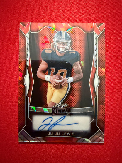 Juju Lewis 2026 Leaf Trinity Football Metal Auto Orange Crystal /40