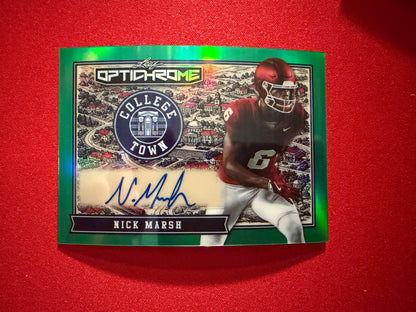 Nick Marsh 2026 Leaf Optichrome Football College Town Auto Green Prismatic /3