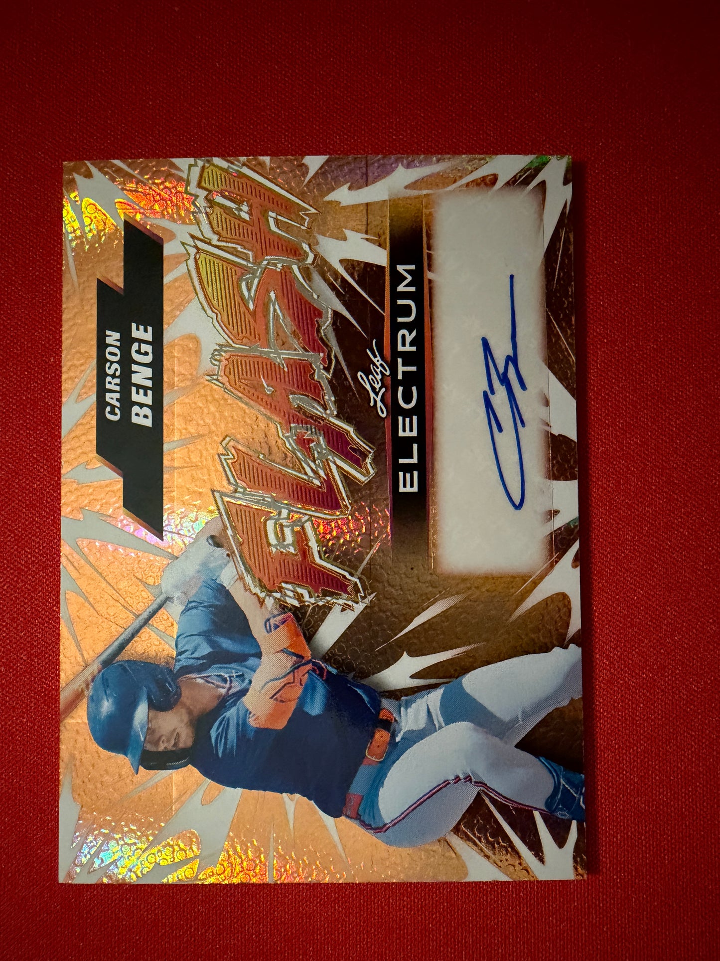Carson Benge 2026 Leaf Electrum Baseball Flash Autograph Orange Parallel /15