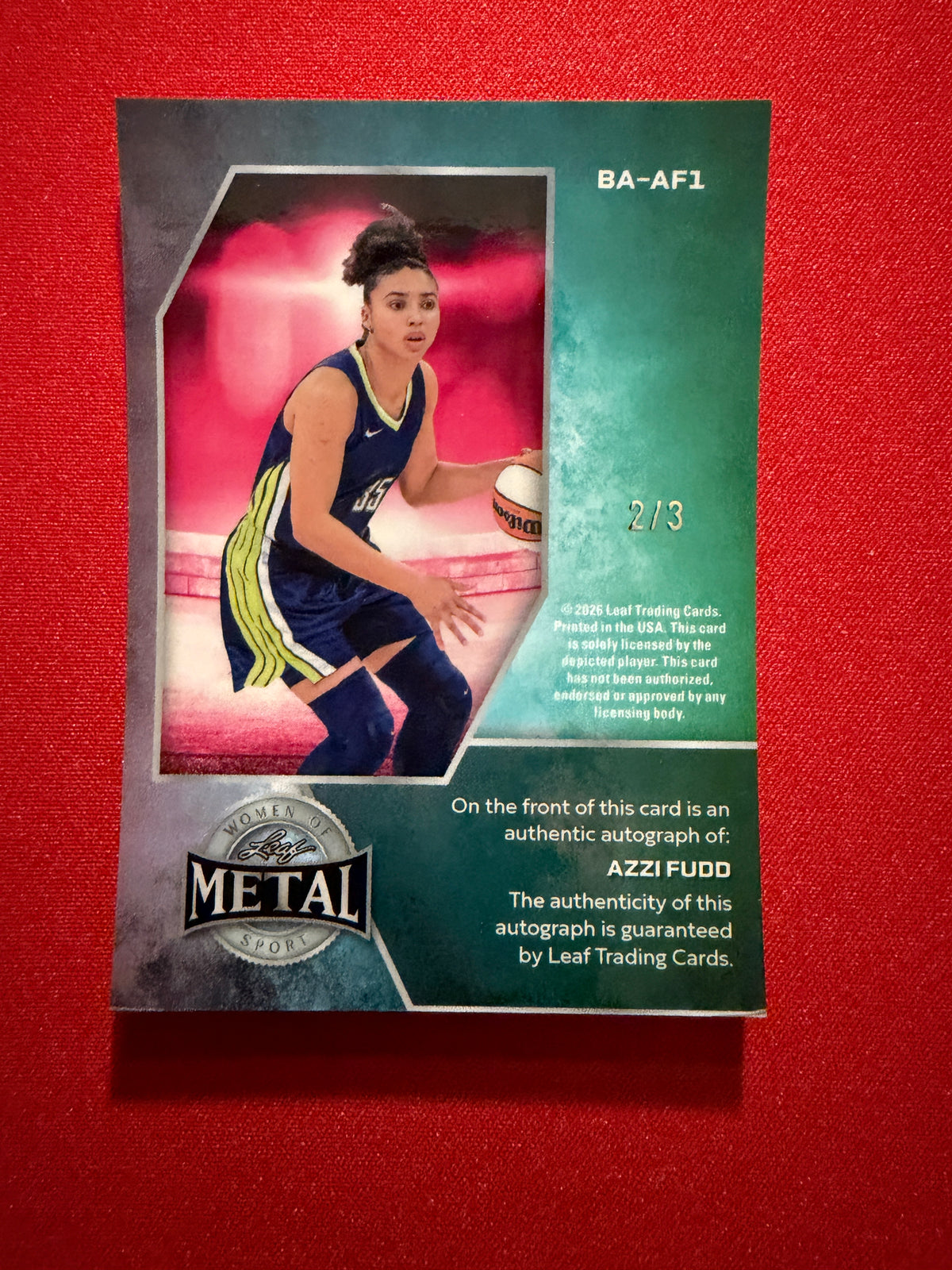 Azzi Fudd 2026 Leaf Women of Sport Base Auto Red Prismatic /3
