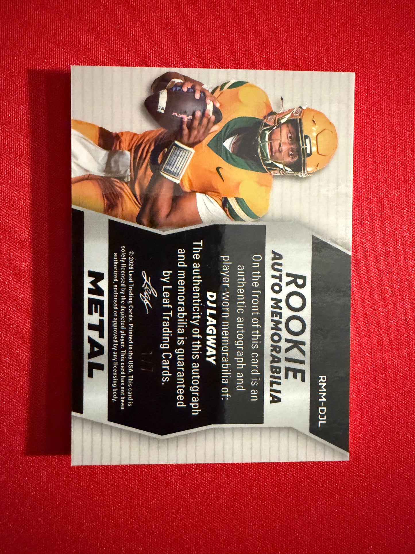 2026 Leaf Trinity DJ Lagway Rookie Auto Memo Metal Number Patch /7
