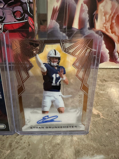 Ethan Grunkemeyer 2026 Leaf Optichrome Blue Crystal AUTO /5 & Trinity Clear /50 Lot