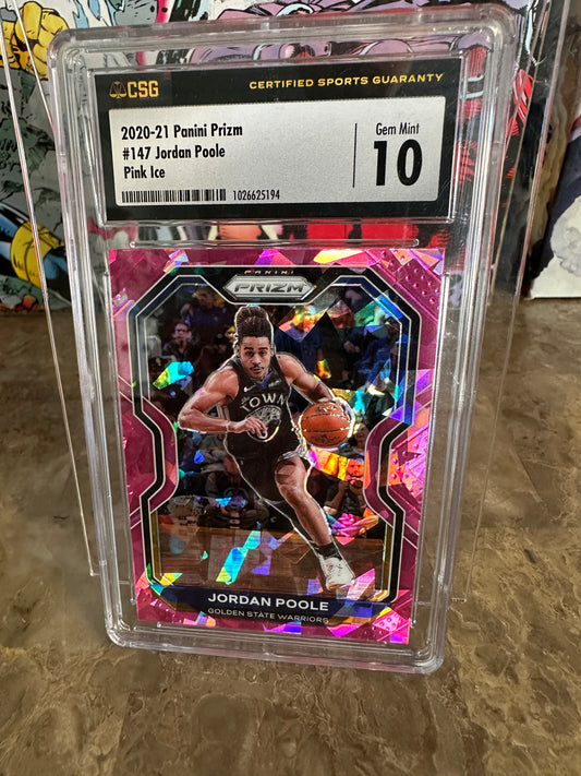 Jordan Poole #147 CSG 10.0 Gem Mint (2020-21 Panini Prizm) - Pink Ice