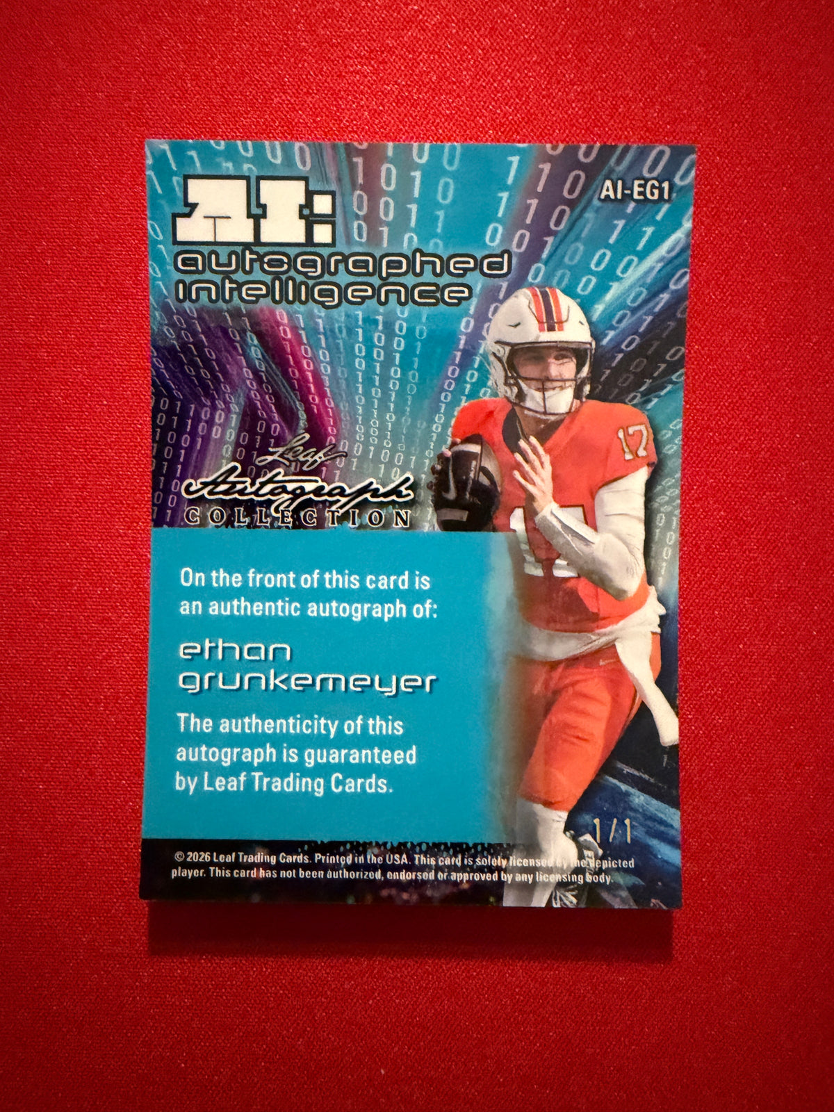 Ethan Grunkemeyer 2026 Leaf Autograph Collection Football AI Intelligence 1/1