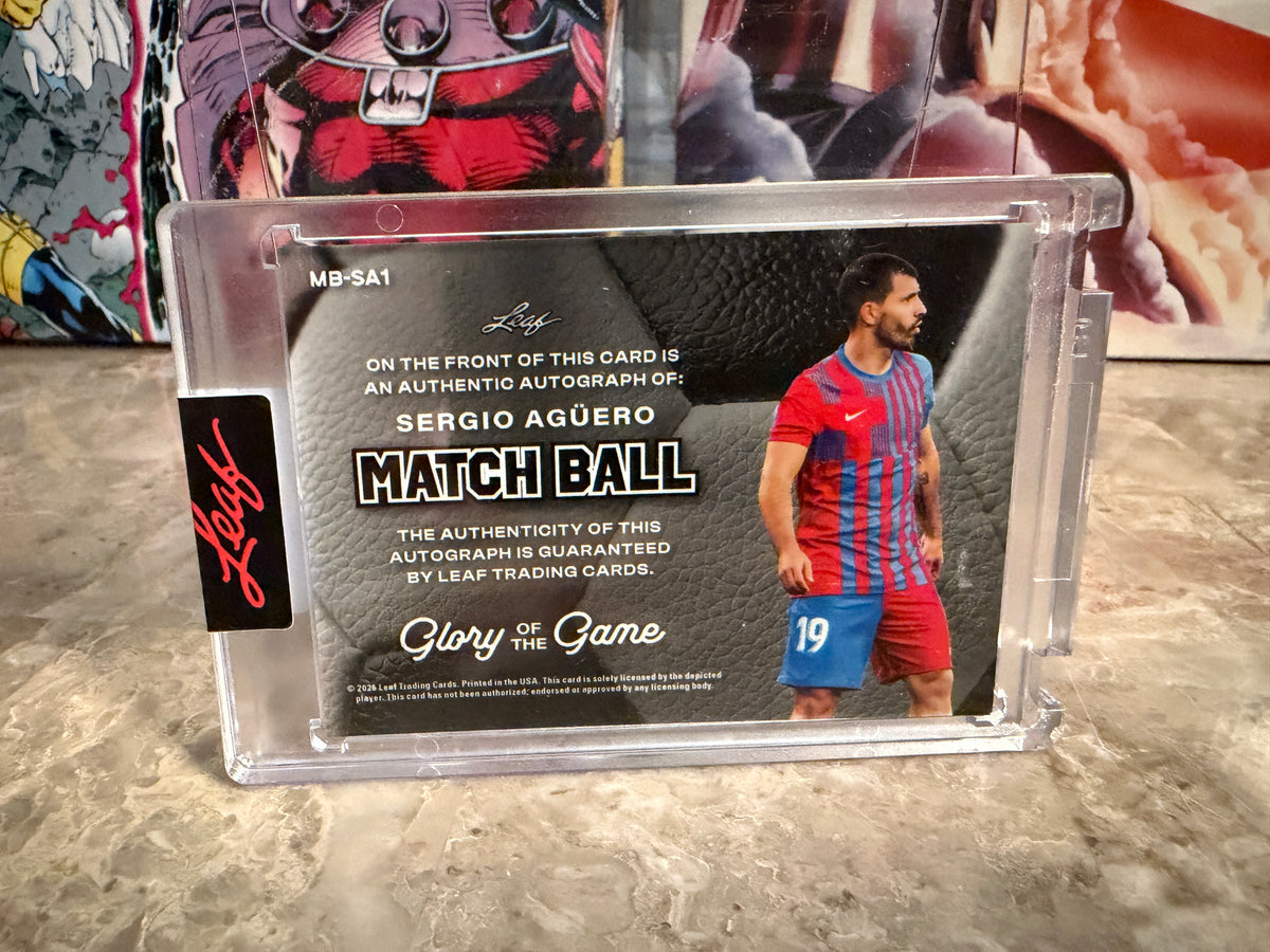 Sergio Aguero 2026 Leaf Glory Of The Game Soccer Match Ball Leather Auto /25