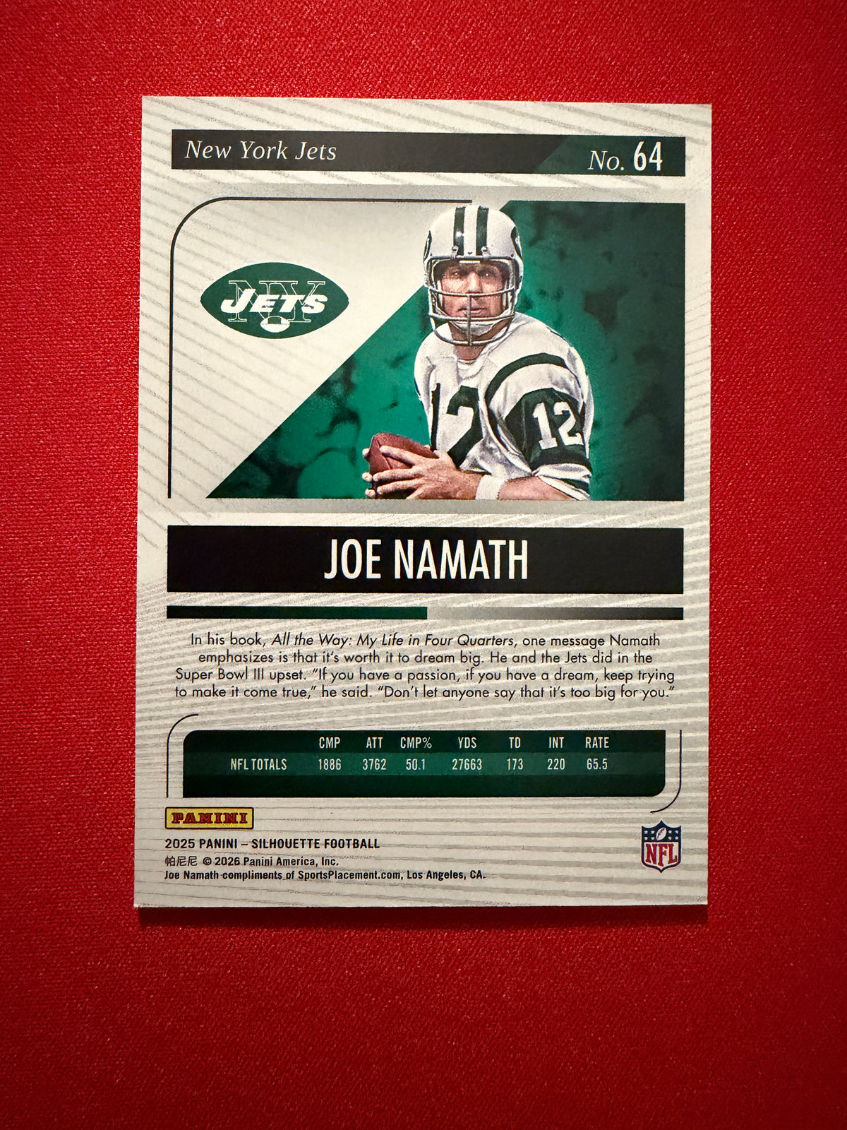 Joe Namath 2025 Panini Silhouette Football Base Blue /99 #64