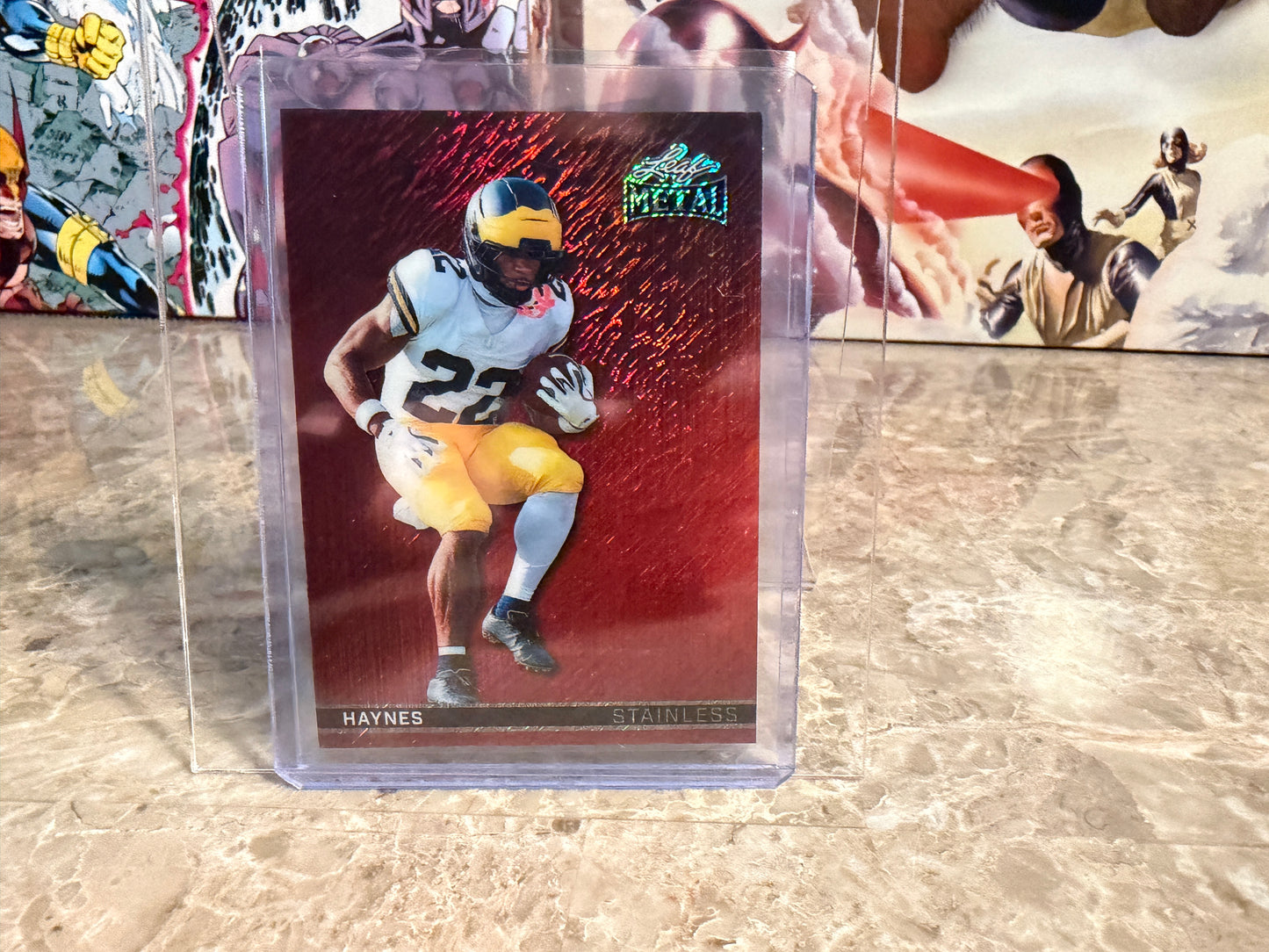 Justice Haynes 2026 Leaf Metal Football Stainless Red Shimmer 1/4