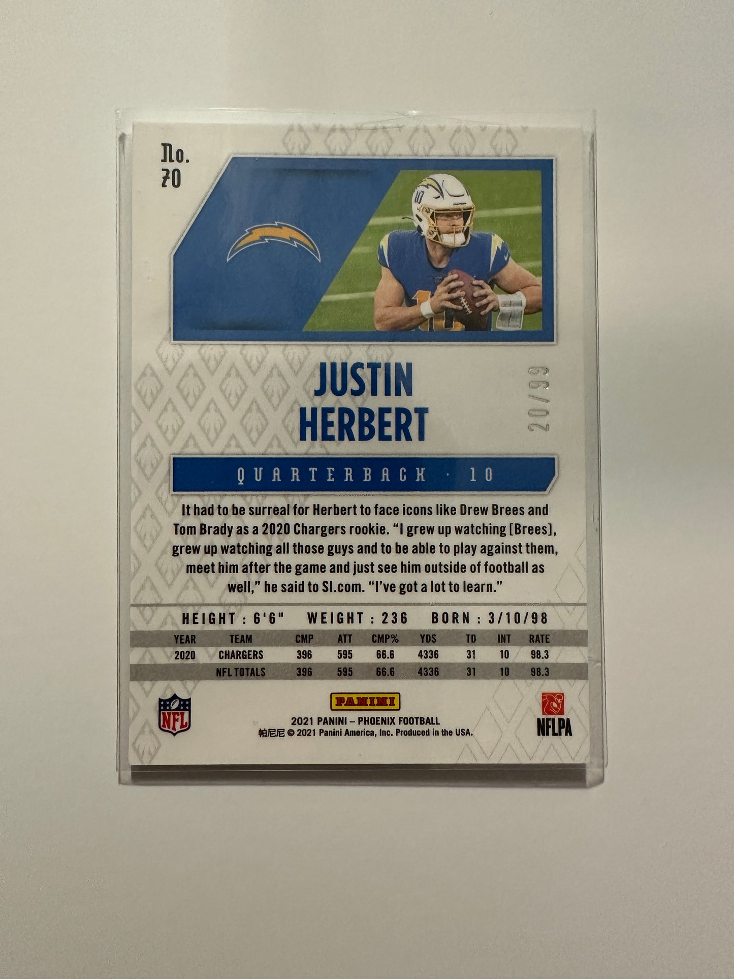 Justin Herbert #70 Orange Lazer 20/99 (2021 Panini Phoenix)