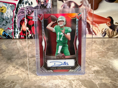 Drew Mestemaker 2026 Leaf Trinity Football Metal Auto On-Card Red 25/25 Bookend