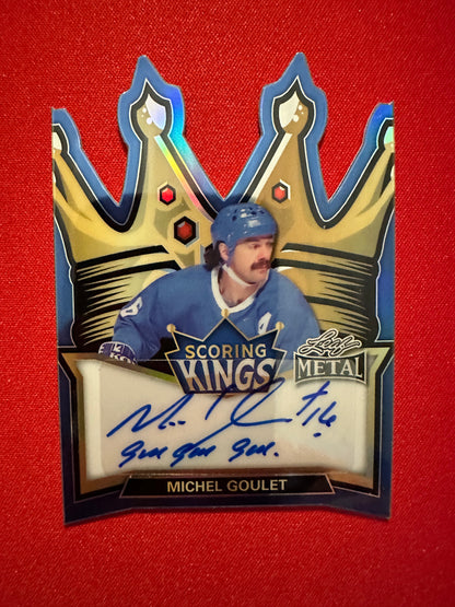 2026 Leaf Metal Hockey Scoring Kings Michel Goulet Blue Die-Cut Auto 4/5