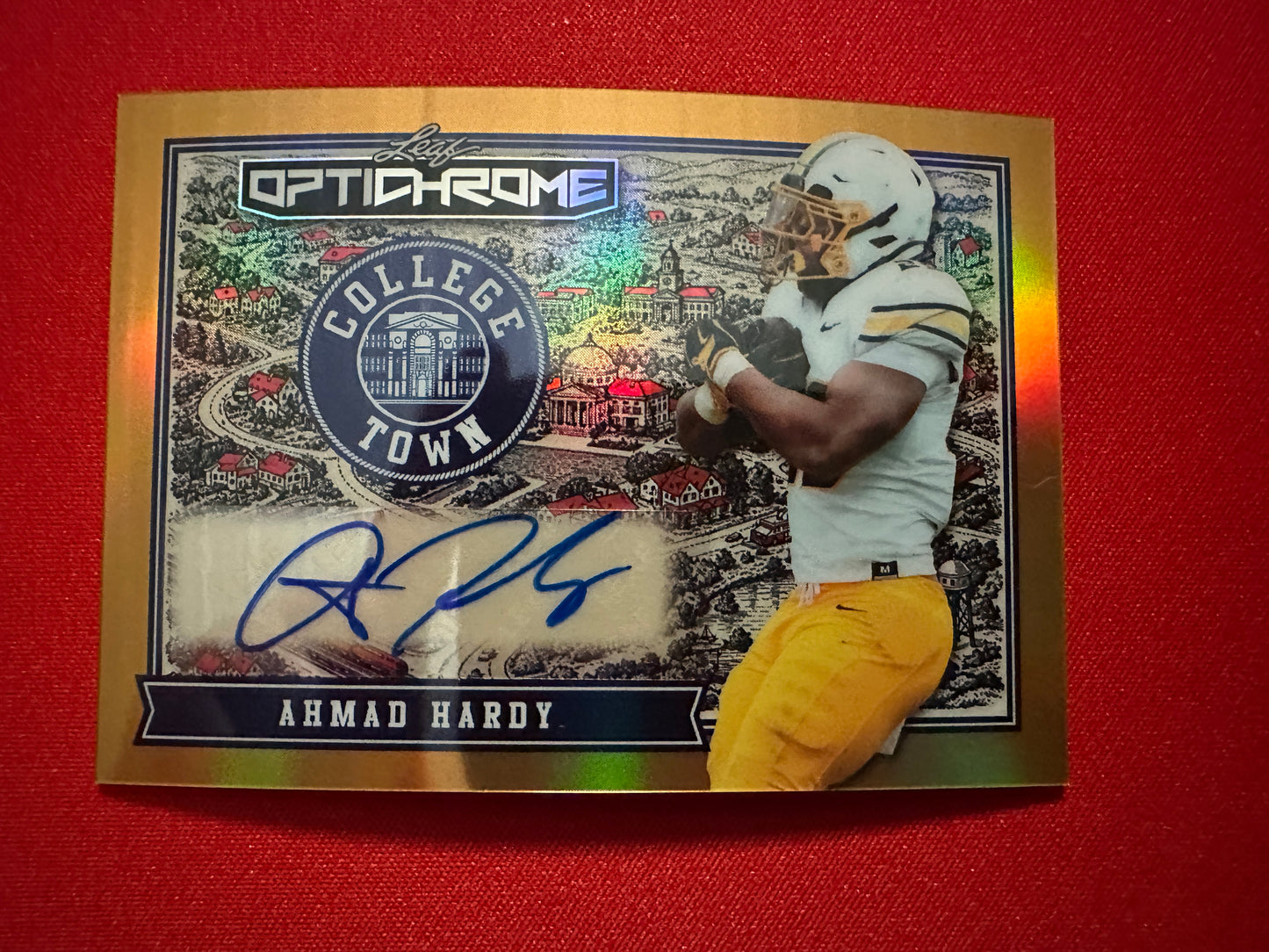 Ahmad Hardy 2026 Leaf Optichrome Football College Town Gold Prismatic 1/1 Autograph