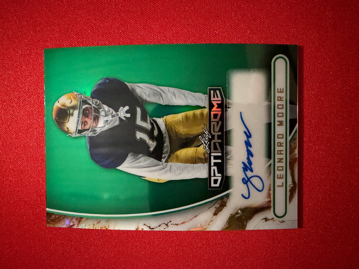 Leonard Moore 2026 Leaf Optichrome Football Base Auto Green Prismatic /3
