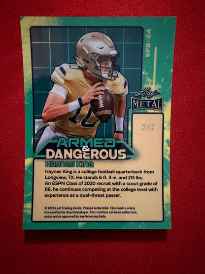 2026 Leaf Metal Football Haynes King Armed & Dangerous Purple Shimmer /7