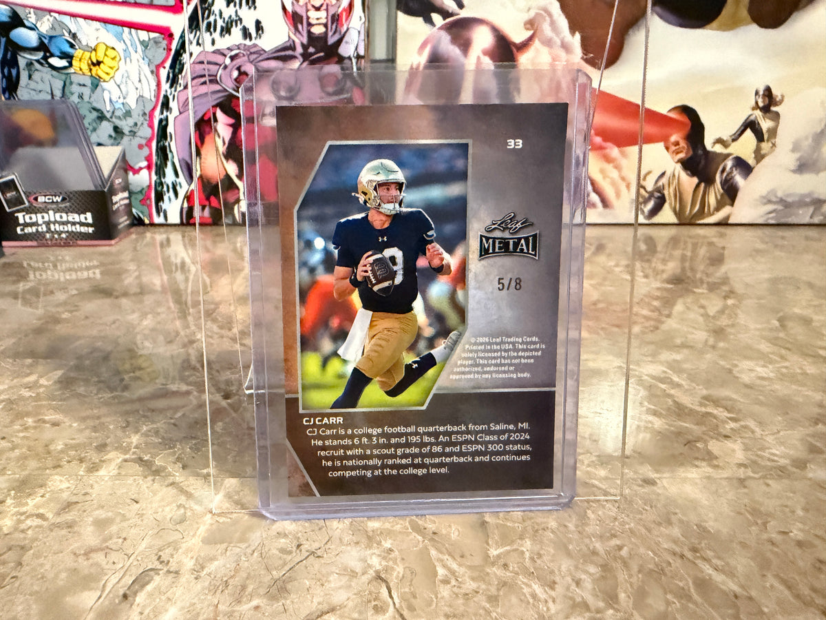 2026 Leaf Metal Football CJ Carr Base Platinum Prismatic /8