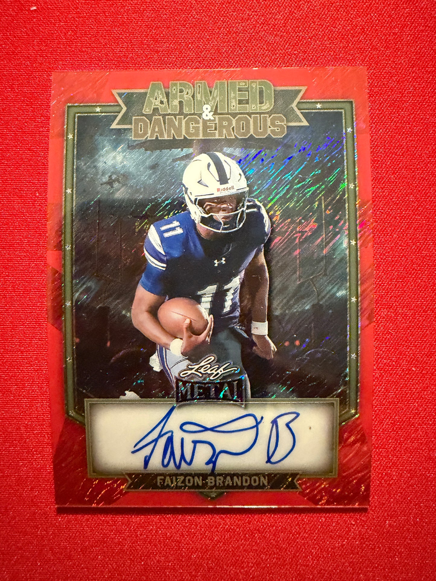 2026 Leaf Metal Football Faizon Brandon Auto Armed & Dangerous Red Shimmer 4/4