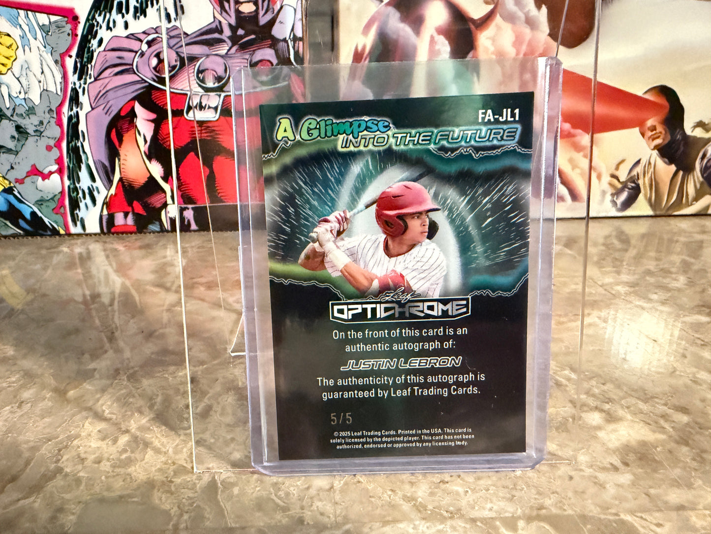 Justin Lebron 2025 Leaf Optichrome Baseball Glimpse Into Future Auto Purple /5
