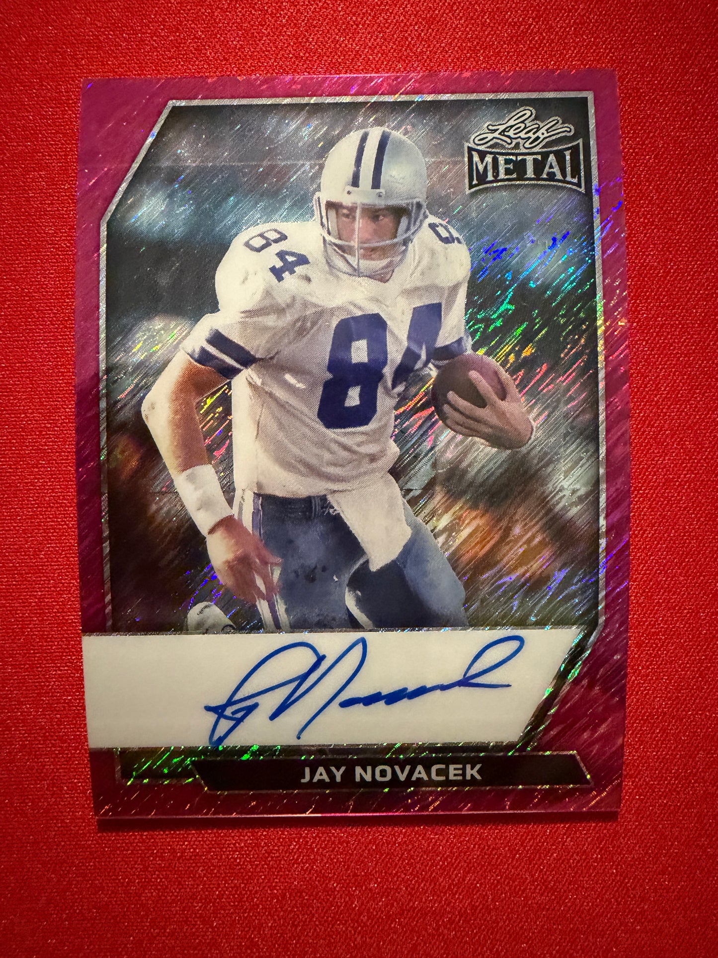 2026 Leaf Metal Football Jay Novacek On-Card Auto Pink Shimmer /4