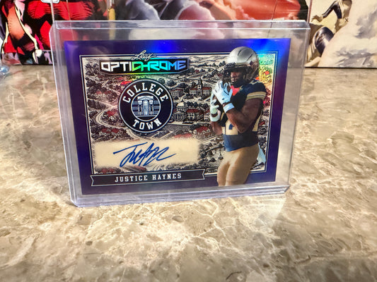 Justice Haynes 2026 Leaf Optichrome Football College Town Purple Auto /7