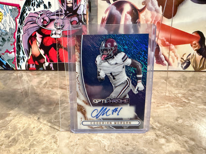 Cederian Morgan 2026 Leaf Optichrome Football Base Auto Blue Shimmer /5