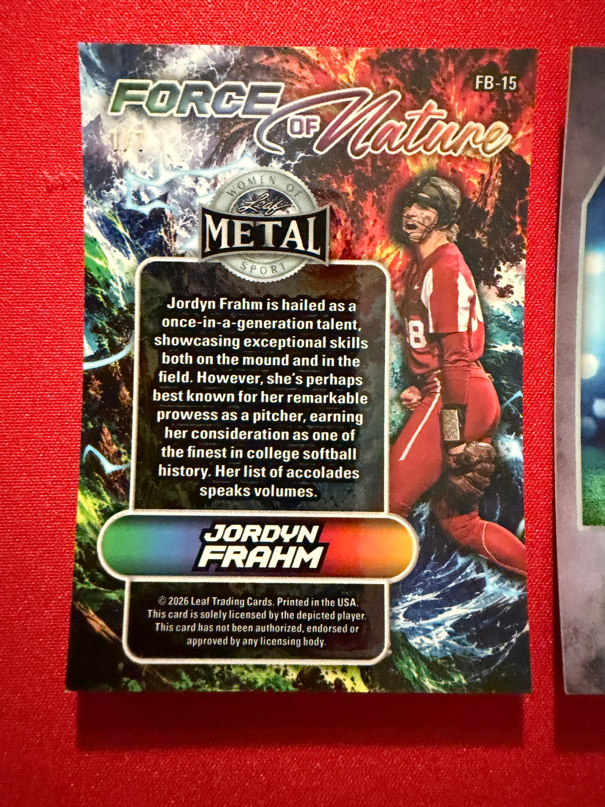 Jordyn Frahm 2026 Leaf Women of Sport Base Auto Force of Nature 1/1 2-Card Lot