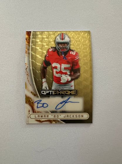 (2026/05/23) Lamar “Bo” Jackson Gold Super Prismatic 1/1 Auto 2026 Leaf Optichrome Football