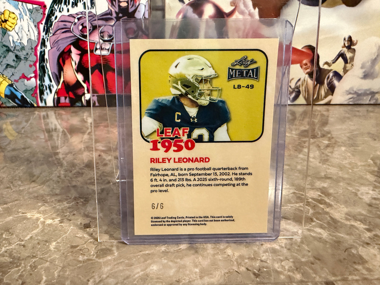 2026 Leaf Metal Football Riley Leonard 1950 Pink Shimmer 6/6 Bookend