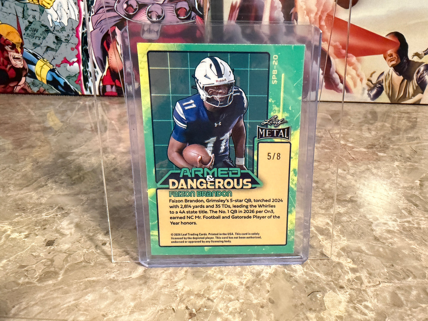2026 Leaf Metal Football Faizon Brandon Armed & Dangerous Blue Prismatic /8