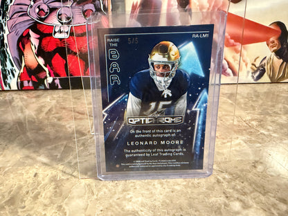 Leonard Moore 2026 Leaf Optichrome Football Raise The Bar Auto Blue Crystal /5