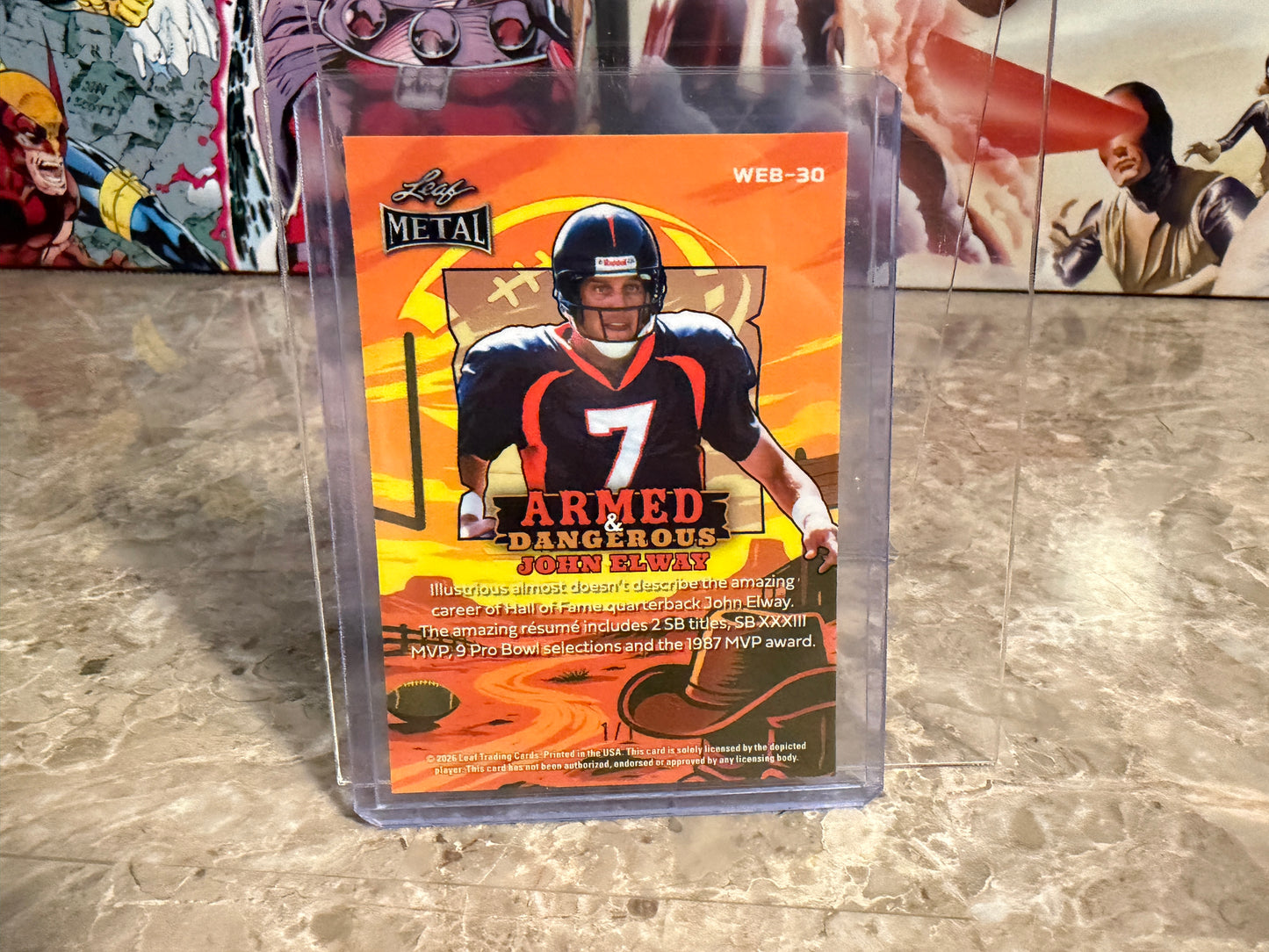 2026 Leaf Metal Football John Elway Armed and Dangerous Red Prismatic 1/1